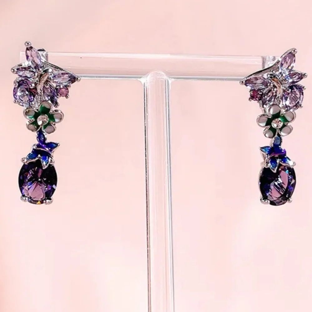 🎀925 Floral Butterfly Amathyst Earrings - Picture 8 of 9